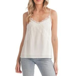 NEW LUSH Ivory Lace Trim V Neck Chiffon Camisole Size L